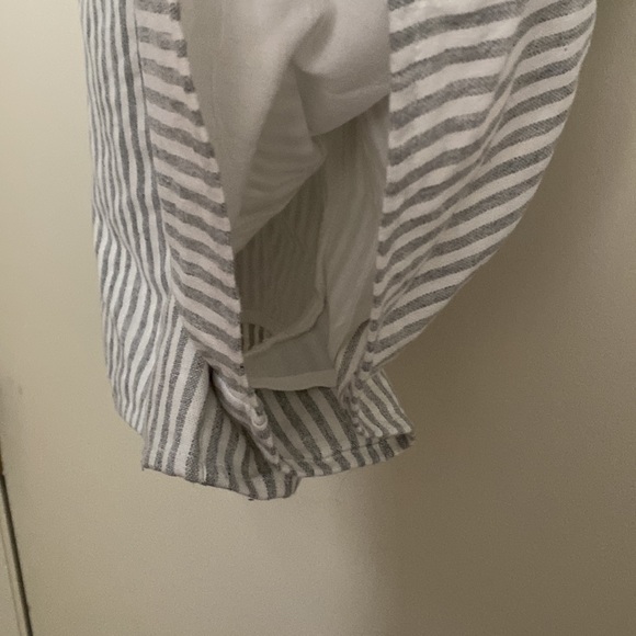 Quiet Storm romper, white and gray striped w/ bow tie, open center, summer - Picture 6 of 6